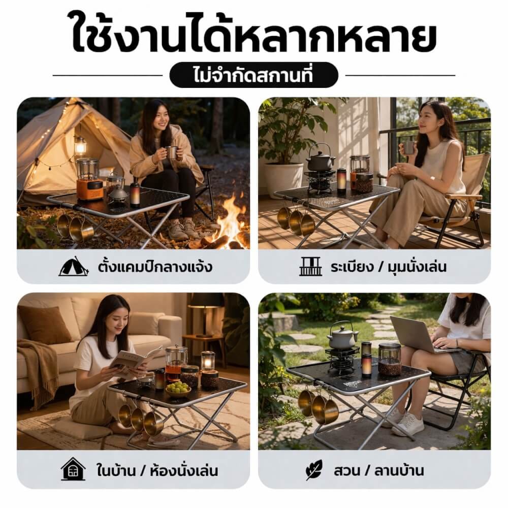 โต๊ะพับแคมป์ปิ้ง MOUNTAINHIKER 62 ซม. สีดำ