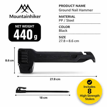 ค้อนและ สมอบกเต็นท์ MOUNTAINHIKER 2IN1 สีดำ_1