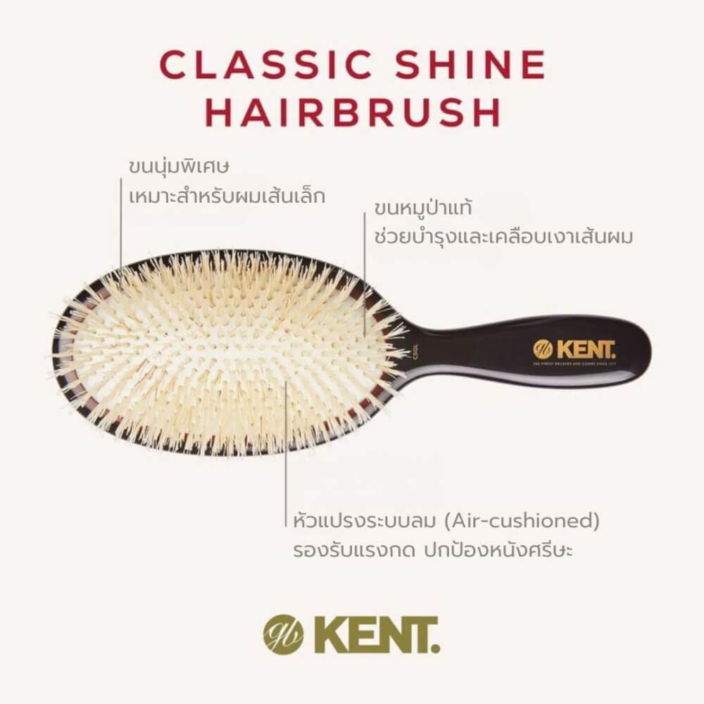 แปรงหวีผม KENT รุ่น CLASSIC SHINE ขนาดใหญ่ ขนหมูป่าแท้สีขาว ขนนุ่ม นำเข้าจากอังกฤษ