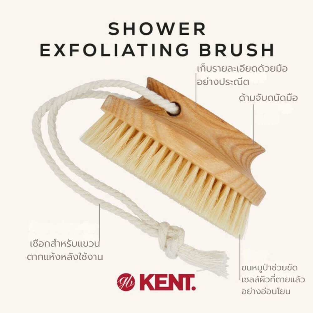 แปรงขัดผิวขนหมูป่าขาวแท้ KENT FD11 ด้ามไม้วงรี สำหรับอาบน้ำและผลัดเซลล์ผิว