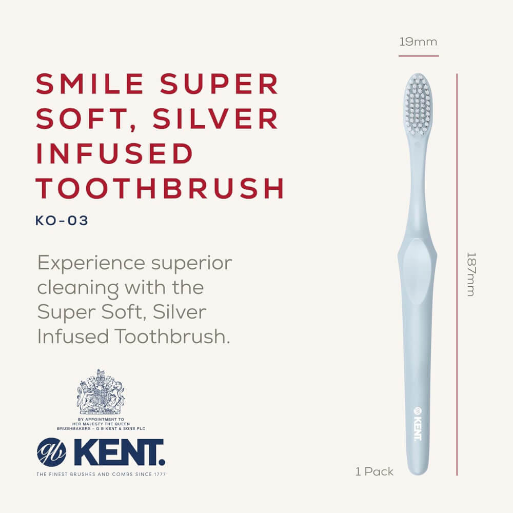 แปรงสีฟันขนนุ่มพิเศษ KENT SMILE ผสานซิลเวอร์ไอออน สีฟ้า