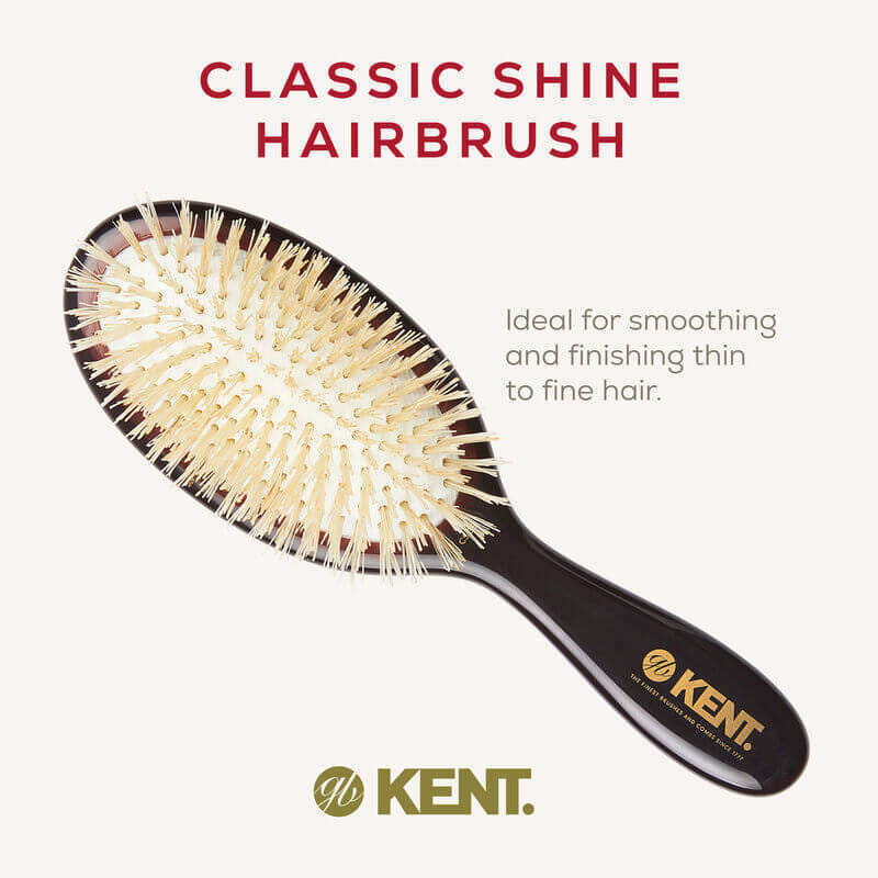 แปรงหวีผม KENT รุ่น CLASSIC SHINE ขนาดเล็ก ขนหมูป่าแท้สีขาว ขนนุ่ม นำเข้าจากอังกฤษ
