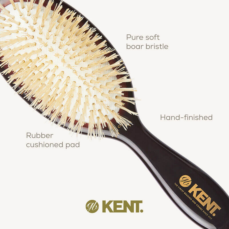 แปรงหวีผม KENT รุ่น CLASSIC SHINE ขนาดเล็ก ขนหมูป่าแท้สีขาว ขนนุ่ม นำเข้าจากอังกฤษ