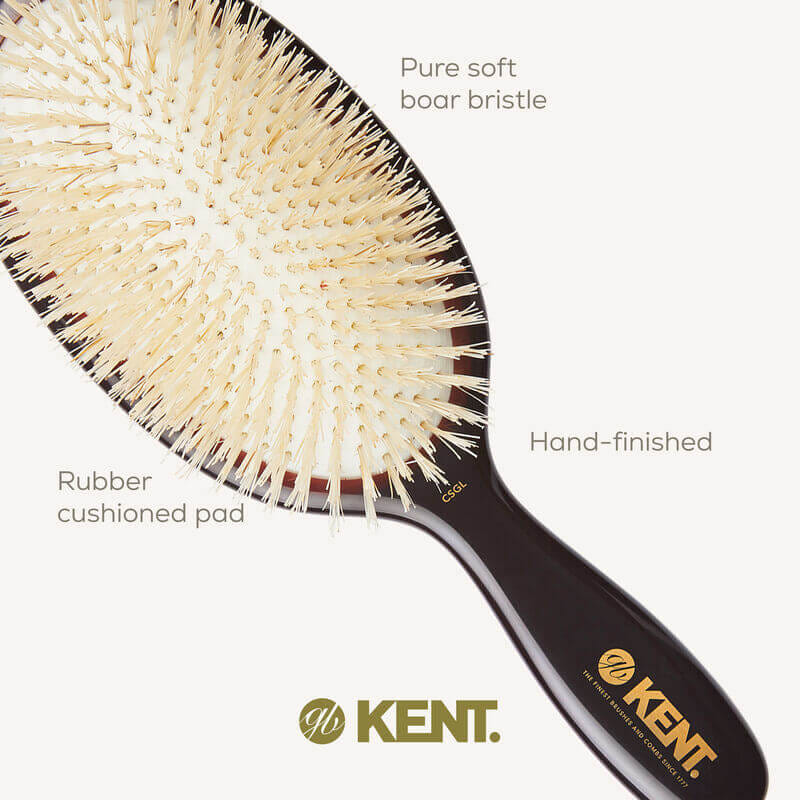 แปรงหวีผม KENT รุ่น CLASSIC SHINE ขนาดใหญ่ ขนหมูป่าแท้สีขาว ขนนุ่ม นำเข้าจากอังกฤษ