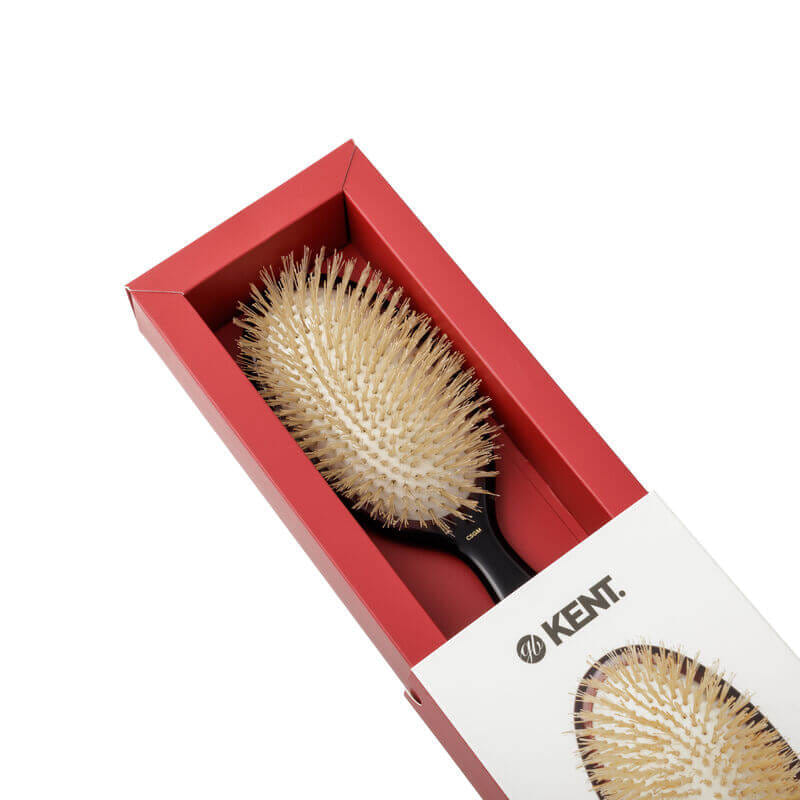 แปรงหวีผม KENT รุ่น CLASSIC SHINE ขนาดกลาง ขนหมูป่าแท้สีขาว ขนนุ่ม นำเข้าจากอังกฤษ