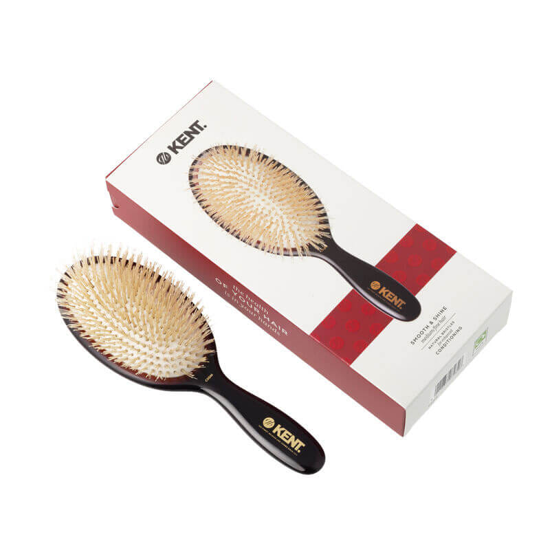 แปรงหวีผม KENT รุ่น CLASSIC SHINE ขนาดกลาง ขนหมูป่าแท้สีขาว ขนนุ่ม นำเข้าจากอังกฤษ