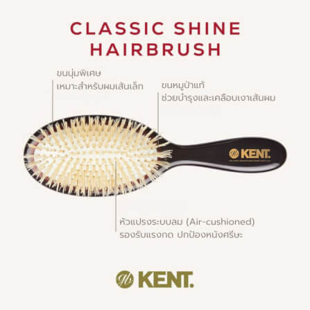 แปรงหวีผม KENT รุ่น CLASSIC SHINE ขนาดเล็ก ขนหมูป่าแท้สีขาว ขนนุ่ม นำเข้าจากอังกฤษ_2