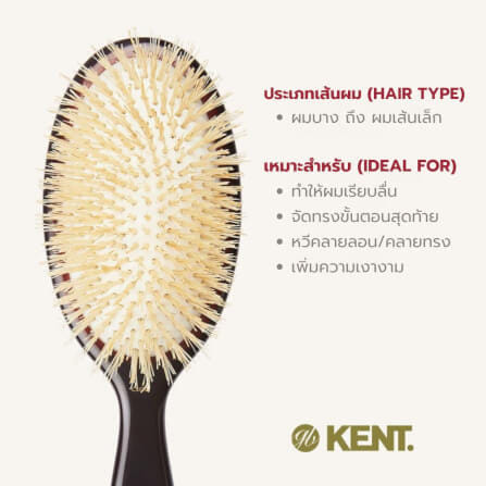 แปรงหวีผม KENT รุ่น CLASSIC SHINE ขนาดกลาง ขนหมูป่าแท้สีขาว ขนนุ่ม นำเข้าจากอังกฤษ_3
