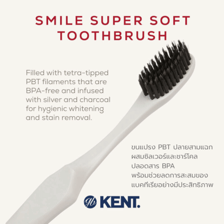 แปรงสีฟันขนนุ่มพิเศษ KENT SMILE ผสานซิลเวอร์และชาร์โคล สีขาว_4