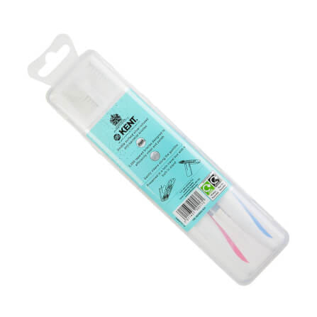 แปรงสีฟันพรีเมียม KENT 2 ด้ามในกล่องพกพา (ขนกลาง) สีฟ้าและชมพู_7