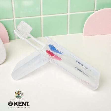 แปรงสีฟันพรีเมียม KENT 2 ด้ามในกล่องพกพา (ขนกลาง) สีฟ้าและชมพู_9