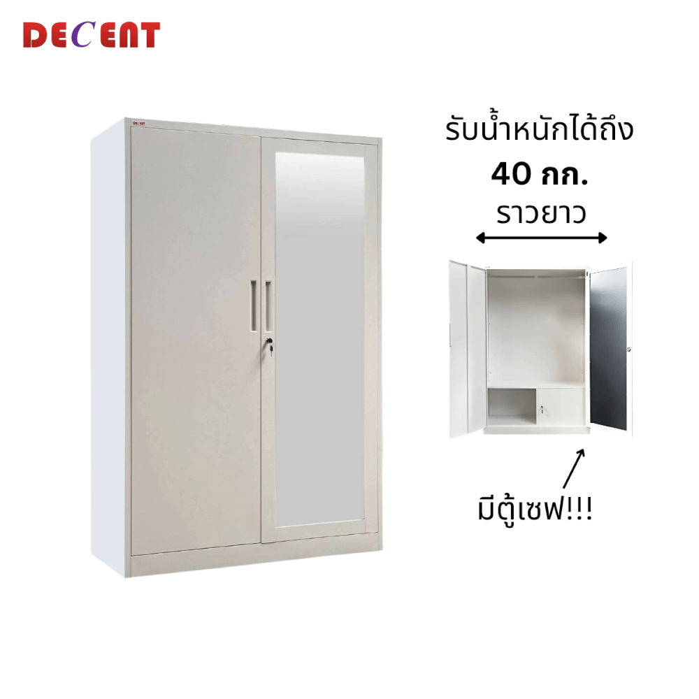 ตู้เสื้อผ้าเหล็ก บานเปิด 2 ประตู DECENT ลายไวท์ 120ซม._1
