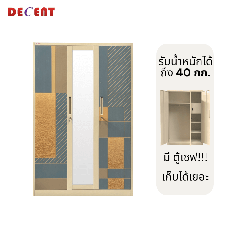 ตู้เสื้อผ้าเหล็ก บานเปิด 3 ประตู DECENT ลาย แพทเทิร์น123 120ซม._3