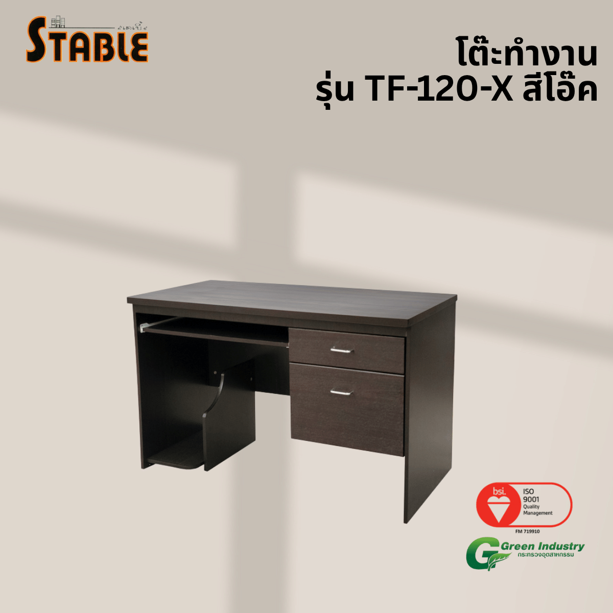 โต๊ะคอมพิวเตอร์ STABLE รุ่น TF-120-X 120 ซม. สีโอ๊ค