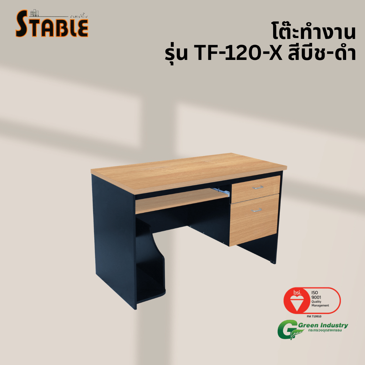 โต๊ะคอมพิวเตอร์ STABLE รุ่น TF-120-X 120 ซม. สีบีช-ดำ
