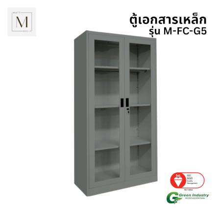 ตู้เอกสารเหล็กบานเปิด-กระจก MATTMALLS รุ่น M-FC-G5 สีเทา 85ซม_0
