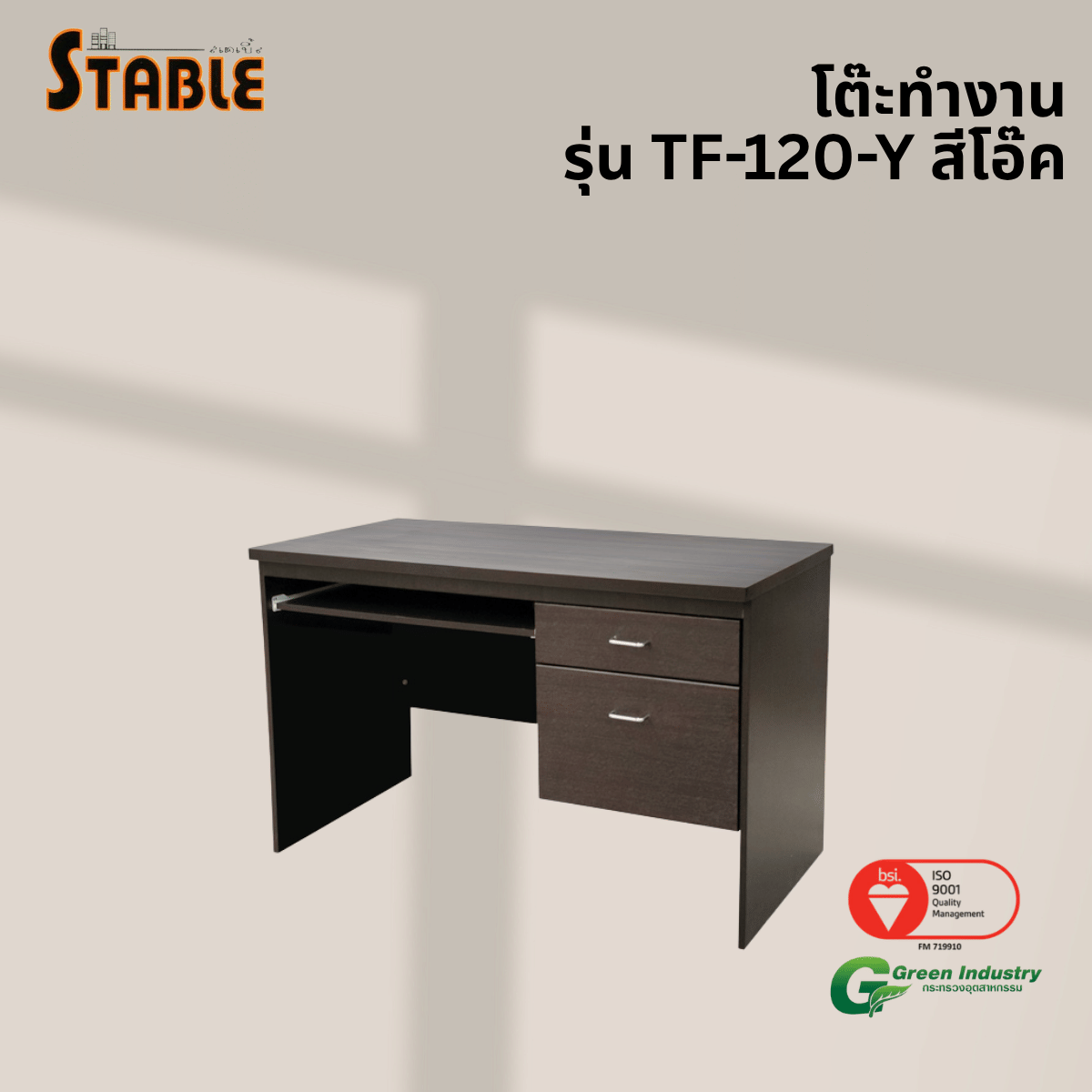 โต๊ะคอมพิวเตอร์ STABLE รุ่น TF-120-Y 120 ซม. สีโอ๊ค_3