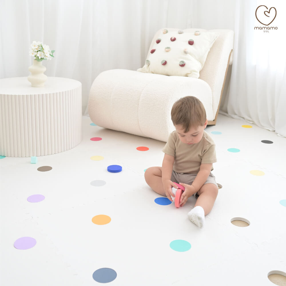 แผ่นรองคลาน จิ๊กซอว์ MAMAMO ลาย RAINBOW DOT เซต 12 แผ่น เกรดพรีเมี่ยม หนา 1.4 CM. พร้อมขอบปิด พร้อมส่ง_2