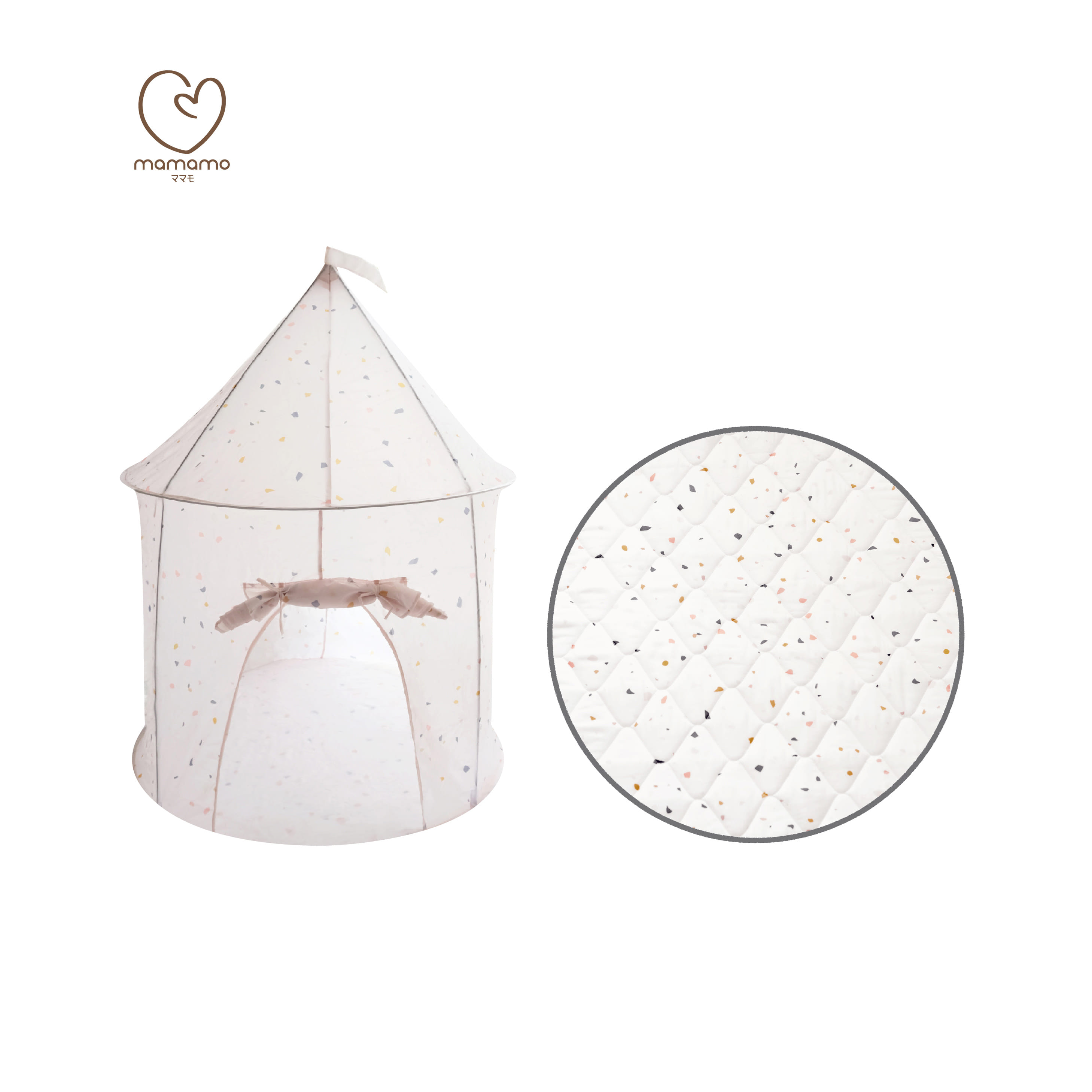 ชุดเต็นท์ปราสาท + ผ้าปูวงกลม MAMAMO ลาย PASTEL TERRAZZO สีขาว