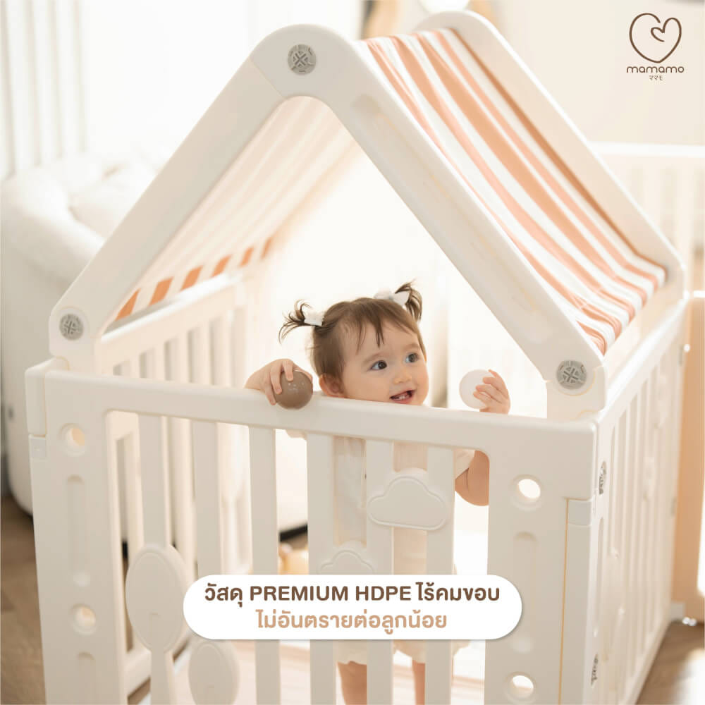 PLAY HOUSE MAMAMO พร้อมเบาะรองคลาน PU หนา 5 ซม. ขนาดเล็ก คอกบ้านสุดน่ารัก วัสดุ PREMIUM HDPE อุปกรณ์เสริมคอกกั้นเด็ก เพิ่มพื้นที่ปลอดภัยให้ลูกน้อย_2