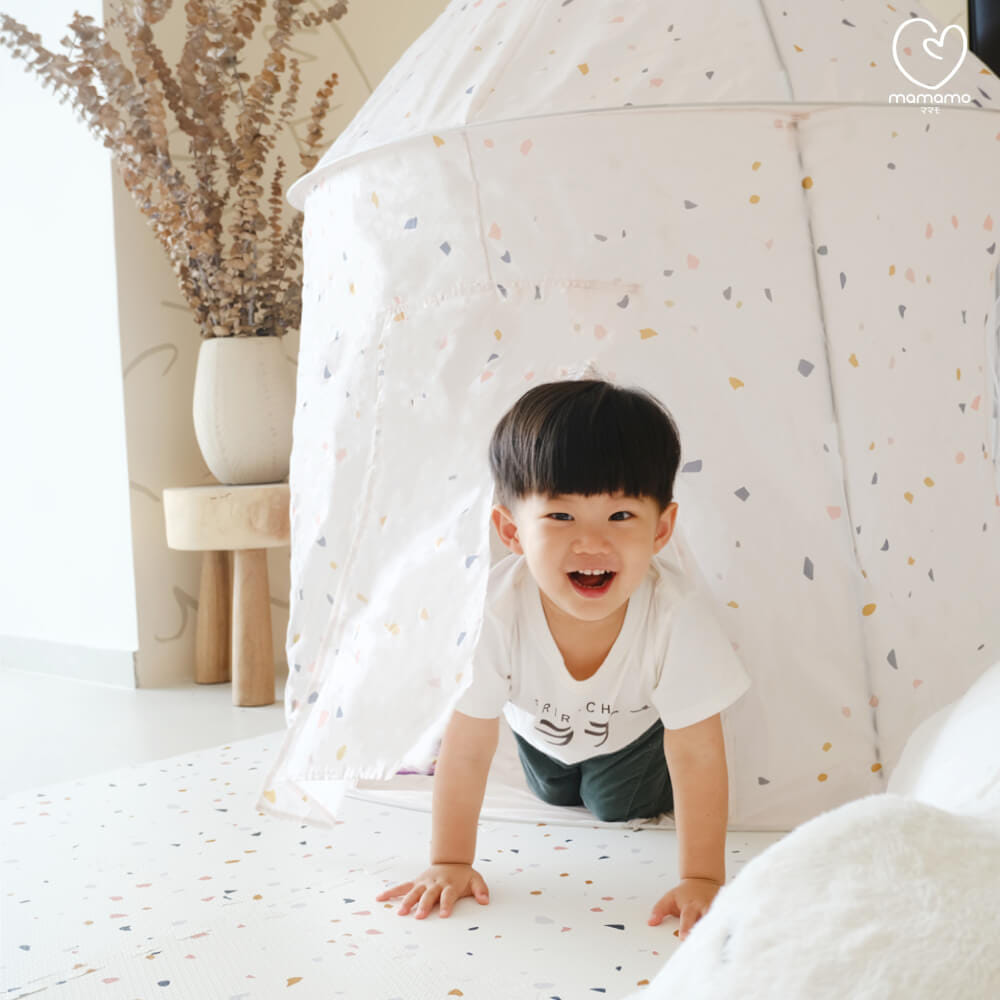 ชุดเต็นท์ปราสาท + ผ้าปูวงกลม MAMAMO ลาย PASTEL TERRAZZO สีขาว_2