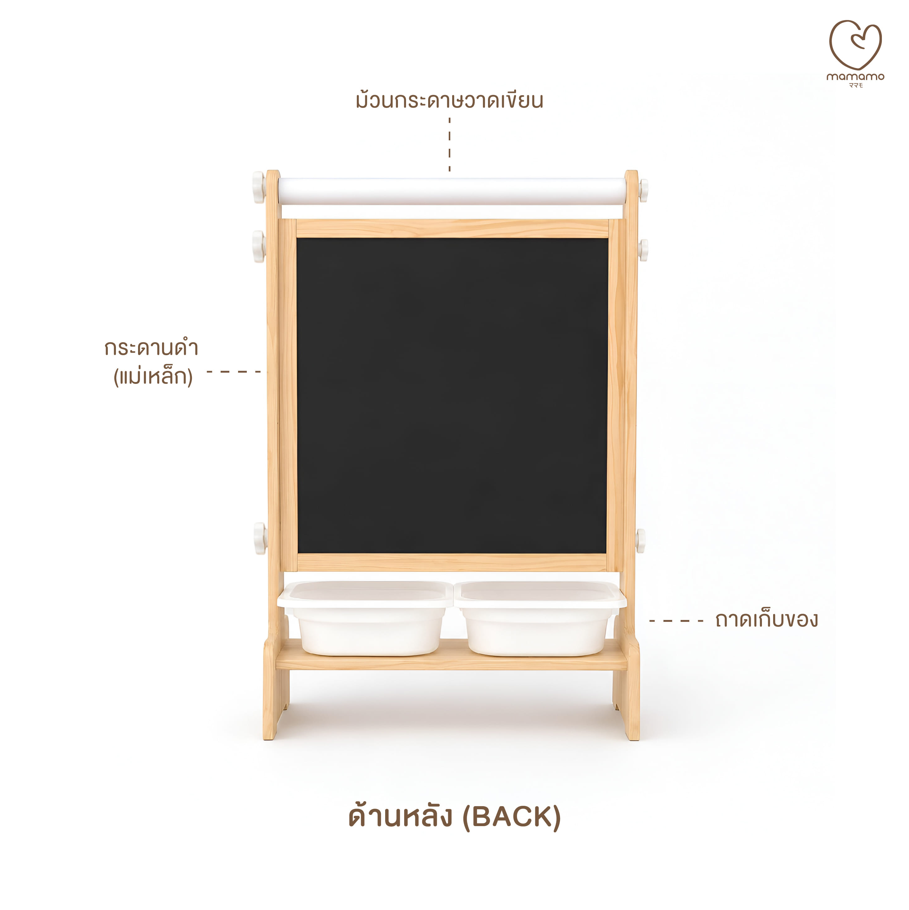 กระดานไวท์บอร์ด 5-IN-1 MAMAMO ไม้ยางพารา ดีไซน์โค้งมน ปลอดภัยต่อลูกน้อย_3
