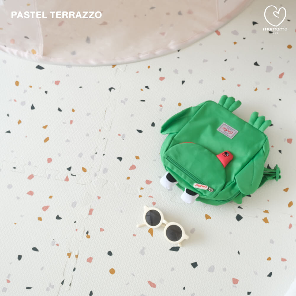 ชุดเต็นท์ปราสาท + ผ้าปูวงกลม MAMAMO ลาย PASTEL TERRAZZO สีขาว_3