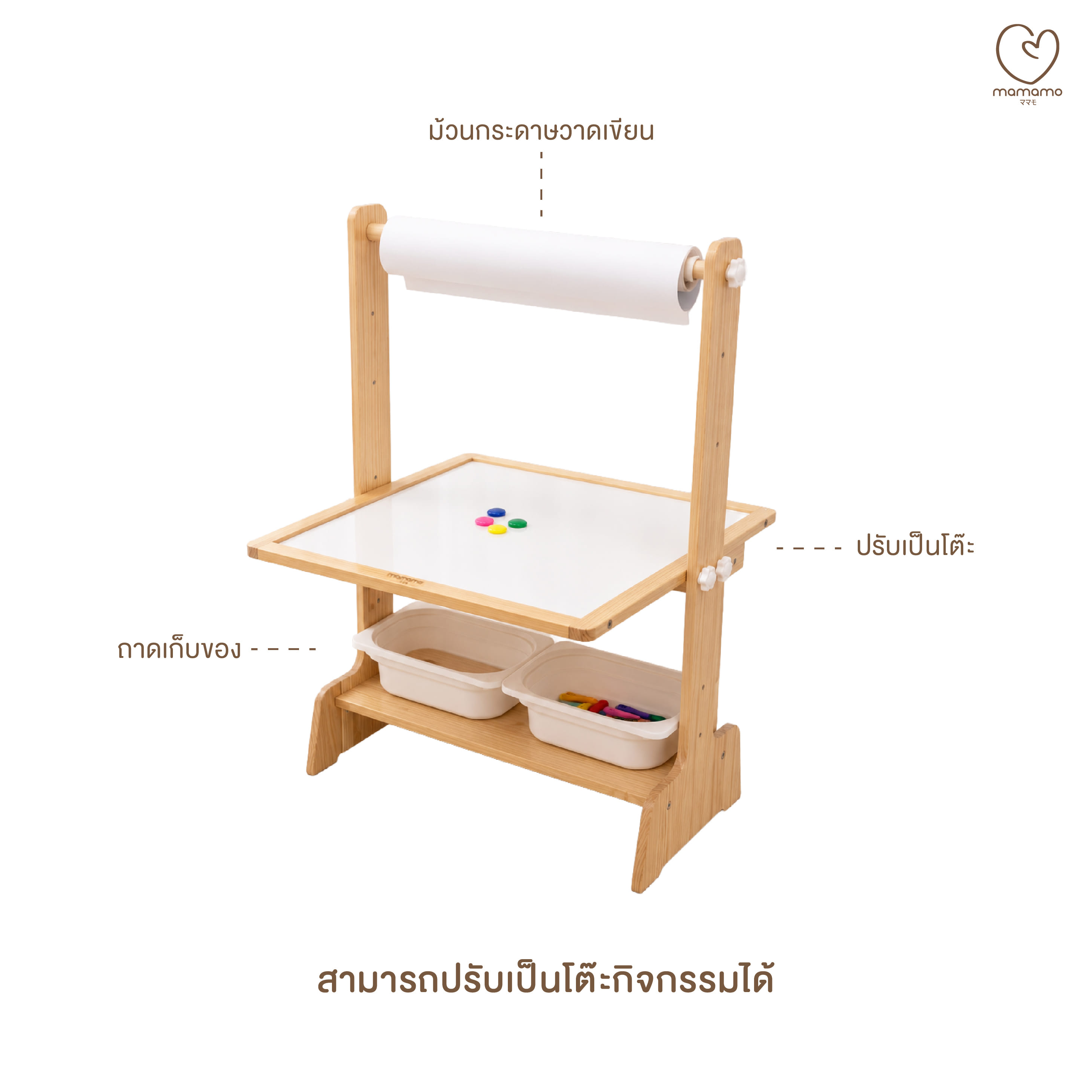 กระดานไวท์บอร์ด 5-IN-1 MAMAMO ไม้ยางพารา ดีไซน์โค้งมน ปลอดภัยต่อลูกน้อย_5