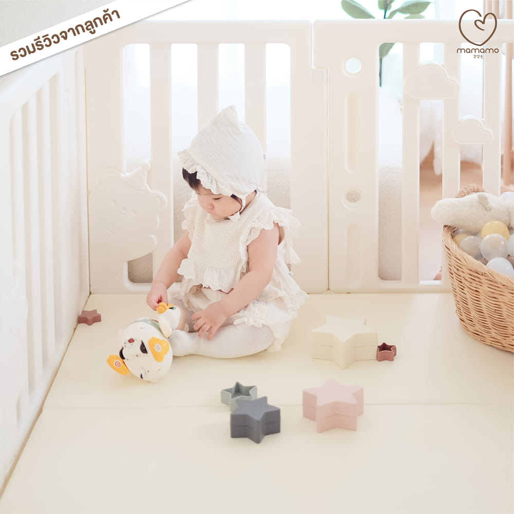 เซตคอกกั้นลายหมี พร้อมเบาะรองคลาน PU ขนาด 6 ฟุต MAMAMO แถมฟรี ของเล่นหลายรายการ พร้อมส่ง
