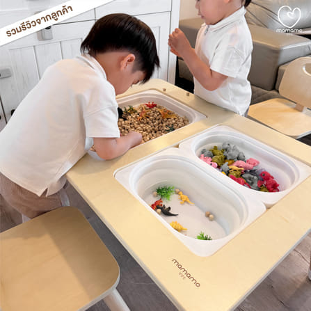โต๊ะเสริมพัฒนาการแบบหลุม + เก้าอี้ MAMAMO สีครีม ดีไซน์โค้งมน_10