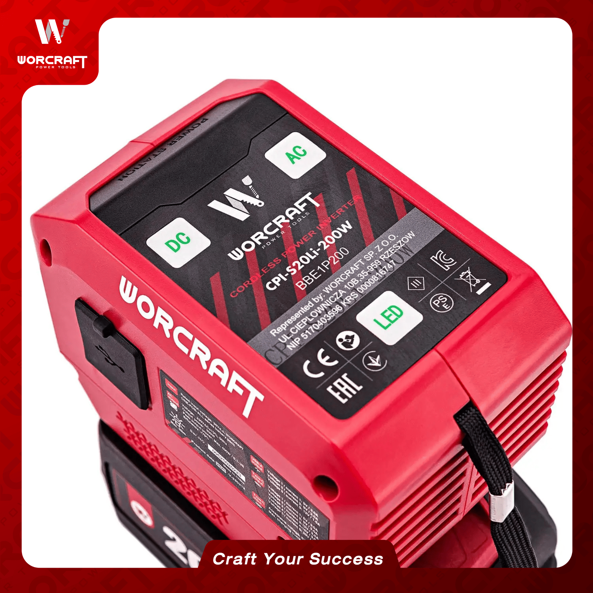 อะแดปเตอร์แปลงไฟไร้สาย WORCRAFT รุ่น CPI-S20LI-200W (พร้อมแบตเตอรี่และแท่นชาร์จ)