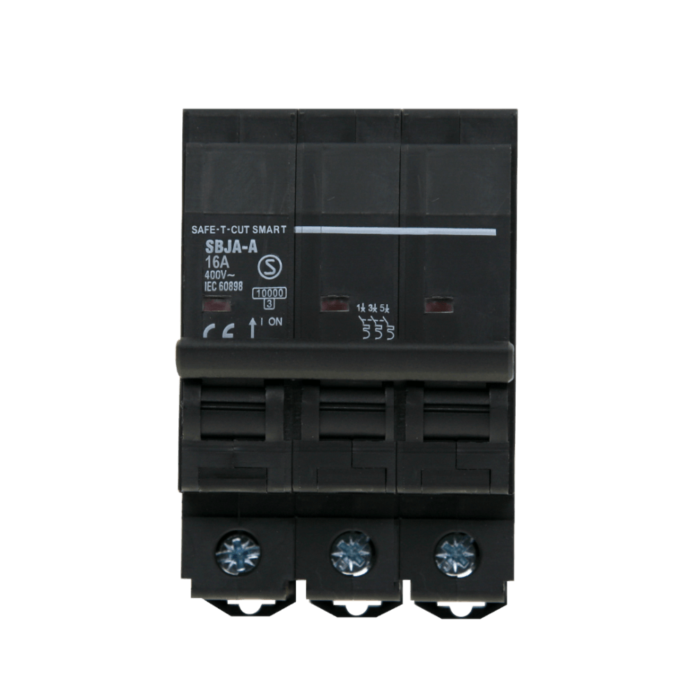 เซอร์กิตเบรกเกอร์ 16 แอมป์ 3 โพล 10KA เซฟ-ที-คัท สมาร์ท รุ่น US สีดำ
