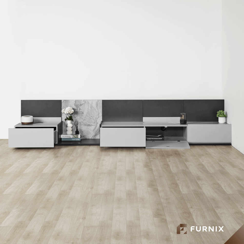 ตู้วางทีวี FURNIX รุ่น VELOCE ขนาด 300*52*60 CM สีเทาและกราไฟต์_1