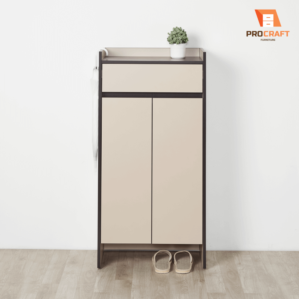 ตู้รองเท้า PROCRAFT รุ่น MONOLIT โมเดล C04.2 ขนาด 60*35*120 CM สีเบจและดำ_1