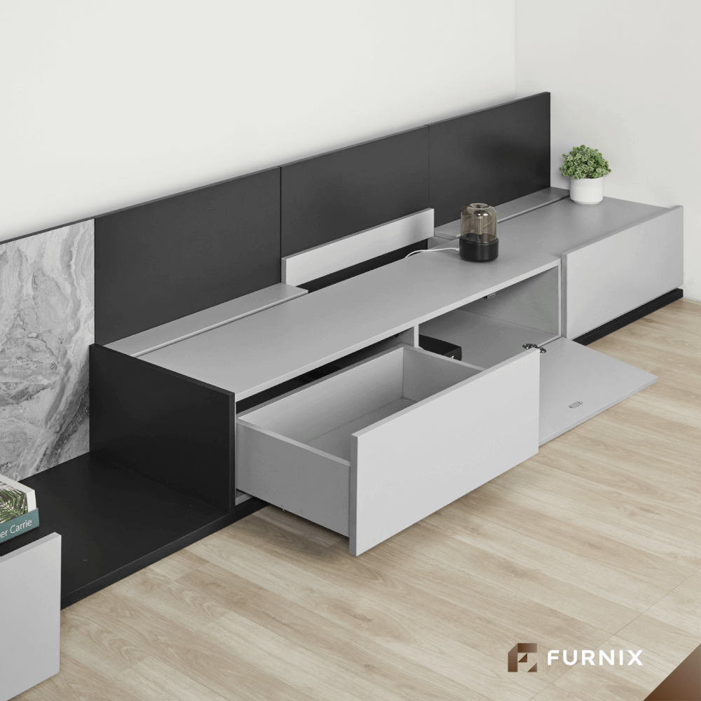 ตู้วางทีวี FURNIX รุ่น VELOCE ขนาด 300*52*60 CM สีเทาและกราไฟต์_2