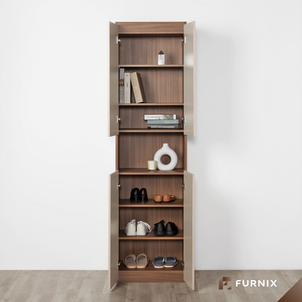 ตู้สูง FURNIX รุ่น VELOCE โมเดล B ขนาด 75*40*220 CM สีเบจและไม้เข้ม