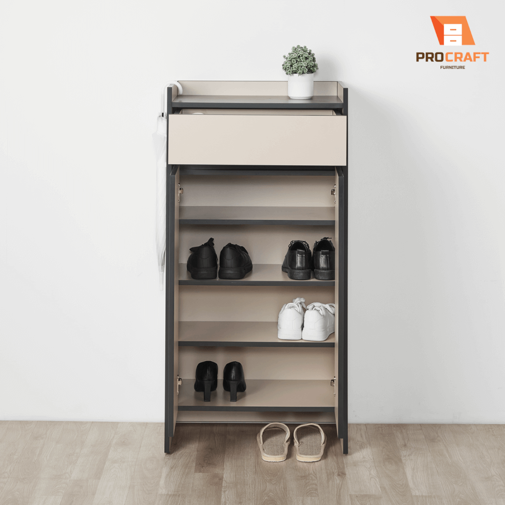 ตู้รองเท้า PROCRAFT รุ่น MONOLIT โมเดล C04.2 ขนาด 60*35*120 CM สีเบจและดำ_2