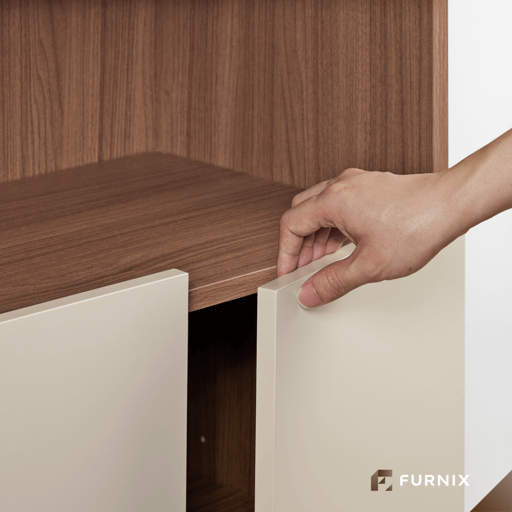 ตู้สูง FURNIX รุ่น VELOCE โมเดล B ขนาด 75*40*220 CM สีเบจและไม้เข้ม