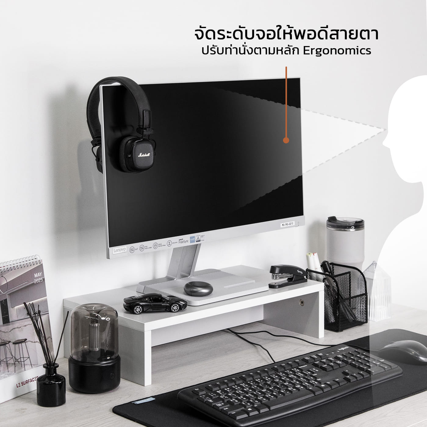 ชั้นวางจอคอม FURNIX รุ่น LINEA ไซส์ S ขนาด 50*25*12 CM สีเทาหม่น_1