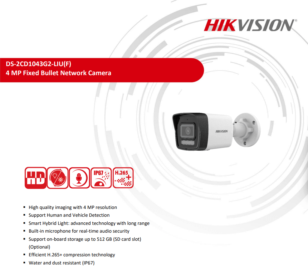 กล้องวงจรปิดระบบ IP HIKVISION รุ่น DS-2CD1043G2-LIU(2.8MM) | ทรงกระบอก ความละเอียด 4MP พร้อมฟังก์ชัน SMART HYBRID LIGHT_2