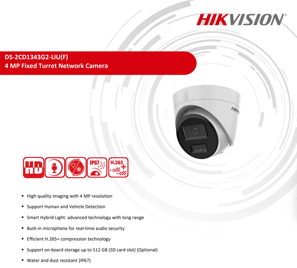 กล้องวงจรปิดระบบ IP HIKVISION รุ่น DS-2CD1343G2-LIU(2.8MM) | ทรงกลม ความละเอียด 4MP พร้อมฟังก์ชัน SMART HYBRID LIGHT_2