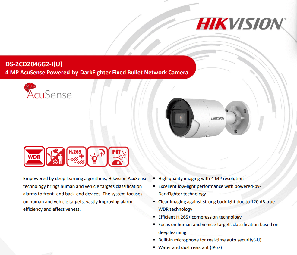 กล้องวงจรปิดระบบ IP HIKVISION รุ่น DS-2CD2046G2-I(2.8MM) | ทรงกระบอก ความละเอียด 4MP พร้อมฟังก์ชัน ACUSENSE_2