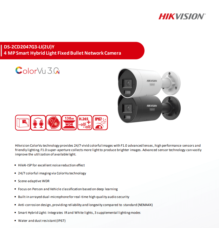 กล้องวงจรปิดระบบ IP HIKVISION รุ่น DS-2CD2047G3-LIY(2.8MM) | ทรงกระบอก ความละเอียด 4MP พร้อมฟังก์ชัน SMART HYBRID LIGHT WITH COLORVU_2