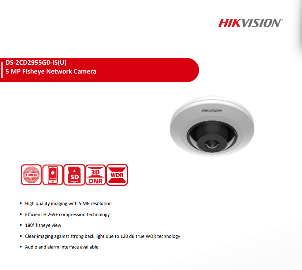 กล้องวงจรปิดระบบ IP HIKVISION รุ่น DS-2CD2955G0-ISU(1.05MM) | มุมมองแบบ FISHEYE ความละเอียด 5MP_2
