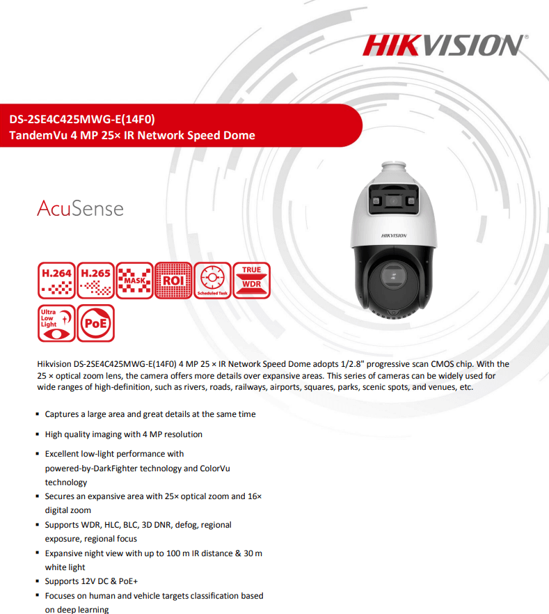 กล้องวงจรปิดระบบ IP HIKVISION รุ่น DS-2SE4C425MWG-E(14F0) | ทรงกลม ความละเอียด 4+4MP พร้อมฟังก์ชัน TANDEMVU COLORVU & IR ACUSENSE_2