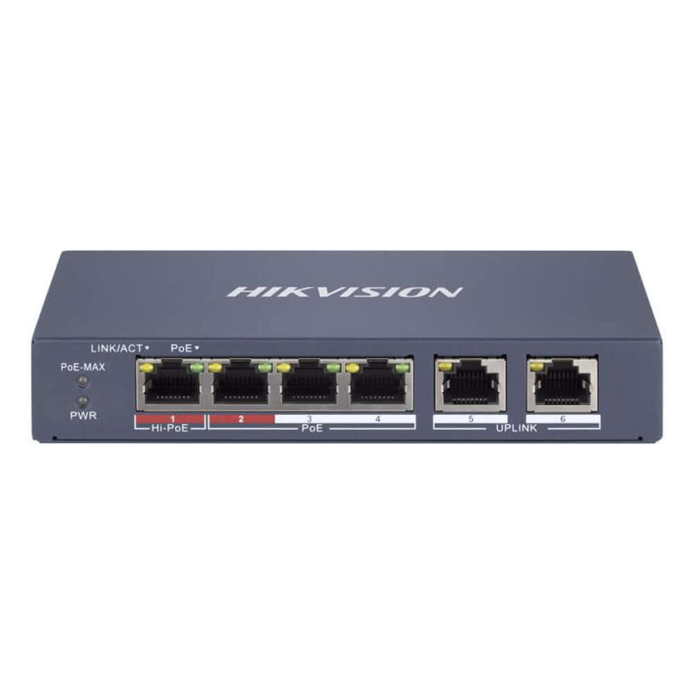 สวิตช์พีโออี HIKVISION รุ่น DS-3E1106HP-EI | สวิตช์ POE อัจฉริยะ 4 พอร์ต FAST ETHERNET