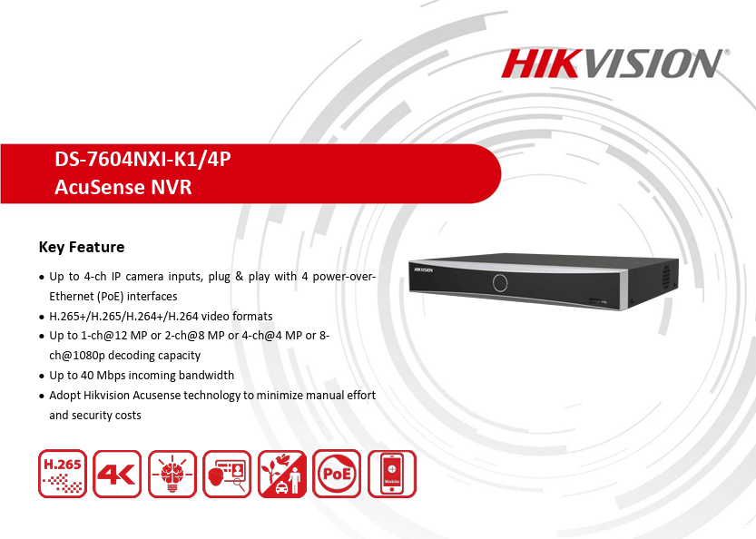เครื่องบันทึก HIKVISION รุ่น DS-7604NXI-K1/4P | 4-CH POE 1U ซีรีส์ K ACUSENSE 4K_2