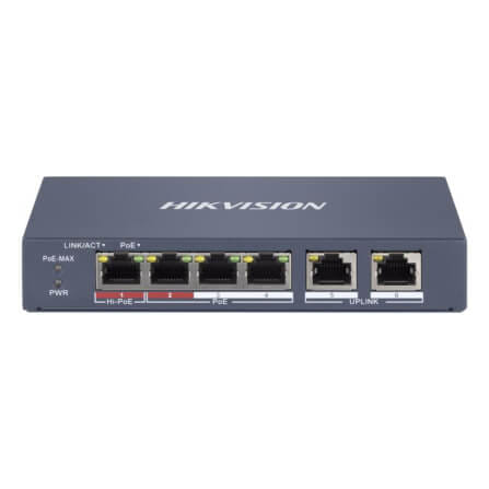 สวิตช์พีโออี HIKVISION รุ่น DS-3E1106HP-EI | สวิตช์ POE อัจฉริยะ 4 พอร์ต FAST ETHERNET_0