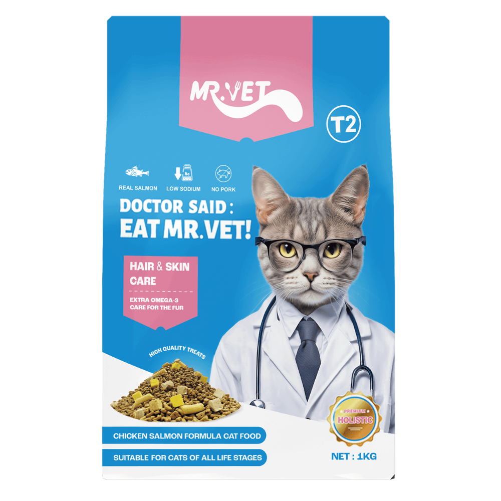 อาหารแมวผสมฟรีซดราย MR.VET สูตร T2 HOLISTIC รสไก่และแซลมอน 1 กก._1