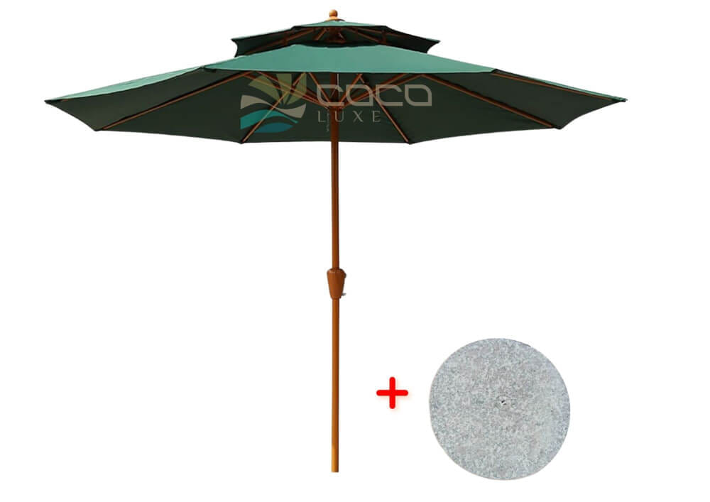 ร่มสนาม 2 ชั้น COCOLUXE SUNSHADE 270ซม. สีเขียว+ฐานหินอ่อน